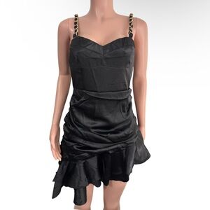 NWT DO+BE Women’s Black Mini Dress with Gold Chain Straps